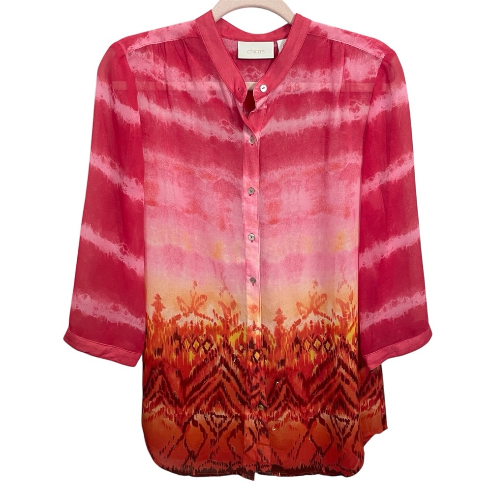Chicos sheer colorful button down blouse size 0 (small)